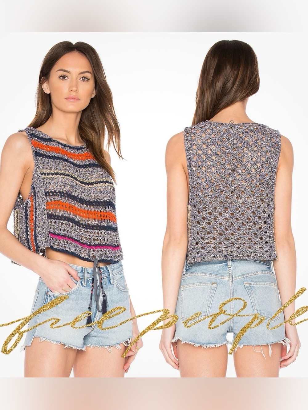 Free Peopleโ Small Step Outside Multicolor Crochet Sleeveless Tank Top
